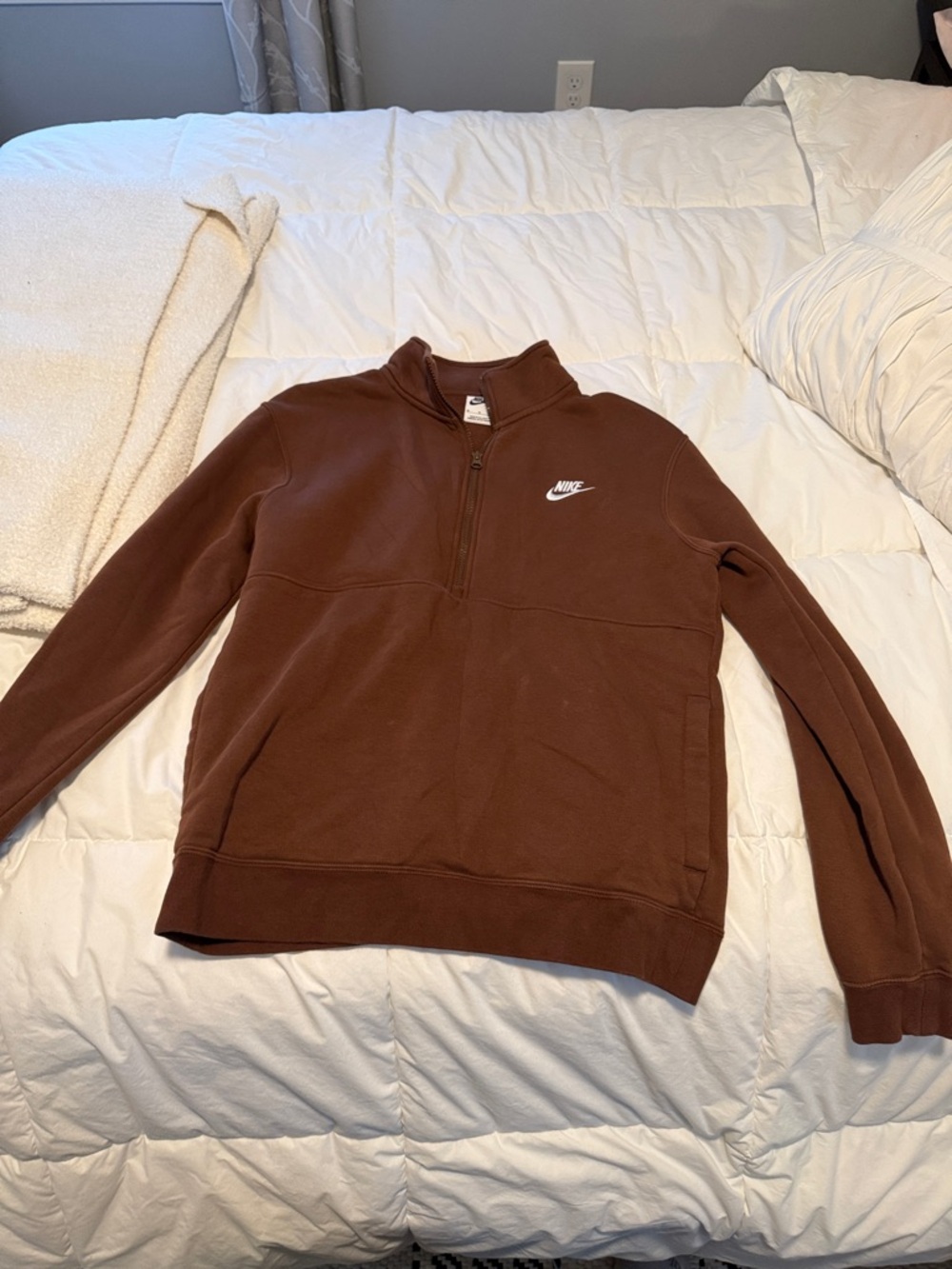 Nike Men's Brown Half-Zip Sweatshirt with White Logo